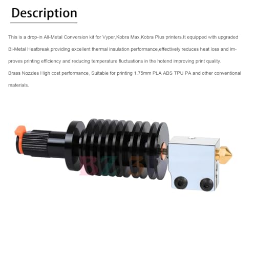 Vyper All Metal Hotend,Upgrade Bi-Metal Heatbreak,Heater Block Aluminum,Brass Nozzle 0.4mm for Vyper,Kobra Max,Kobra Plus 3D Printer for Volcano V5 J-Head Hotend. Brass Nozzle Kit