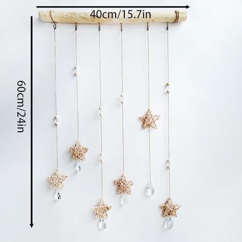 Sun Catcher Indoor Window Rattan Stars and Crystal Suncatcher for Windows Hanging Boho Home Wall Whimsical Decor