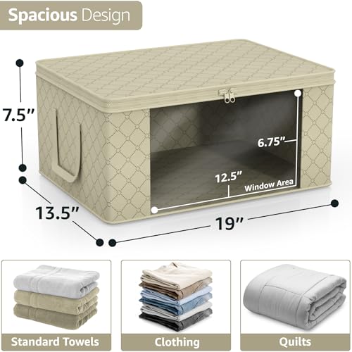 Sorbus Blanket Storage Bags with Clear Window (Beige, 6 Pack Large) Beige