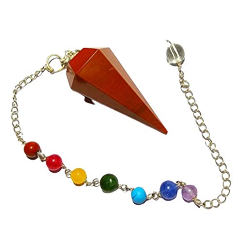 WholesaleGemShop Red Jasper Crystal Pendulum With Chakra Chain Healing Quartz 6 Facet Reiki Charged Bead End from