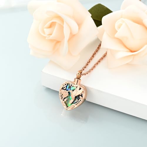 shajwo Cremation Jewelry Hummingbird Heart Urn Necklace for Ashes Rose Gold