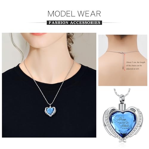 Minicremation Cremation Jewelry for Ashes Pendant - Crystal Heart Urn Necklace with Mini Keepsake Urn Memorial Ash Jewelry S-Blue-Always