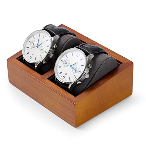 Oirlv solid wood double watch display stand in grey, showcasing multiple watches on a square jewelry tower.