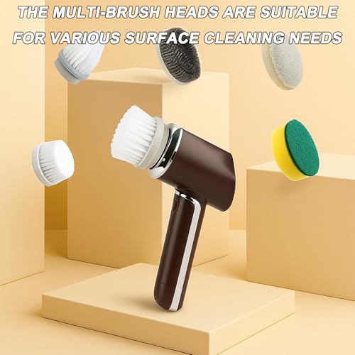 Handheld Electric Cleaning Scrubber, 5-in-1 Electric Spin Type-C Rechargeable Rotating Cleaning Brush Power Scrubber for Kitchen, Bathroom, Bathtub, Sink, Car, Wall, Floor
