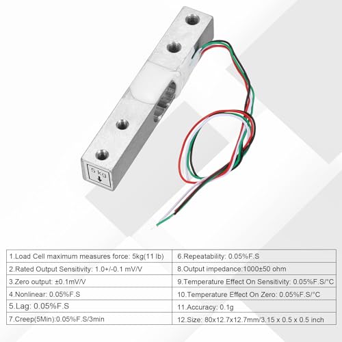 QUARKZMAN Digital Load Cell Weight Sensor 5 kg + HX711 Module Weighing Sensor 24 Bit Precision A/D Dual Channel 20 x 33 mm for DIY Portable Electronic Kitchen Scale Kit 1