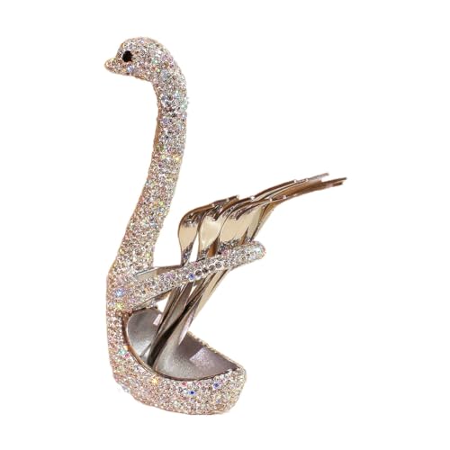 Luxury Crystal bling 304 Stainless Steel Fruit Forks - Rhinestone Metallic Elegant Swan Design Cake Fork Set for Home Use (Silver) Silver
