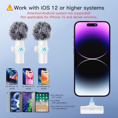 Leettus 2pcs Lavalier Wireless Microphone for iPhone iPad Video Recording,Mini Microphone for Game Live Streaming,interviews,YouTube,TikTok,Vlog(White)