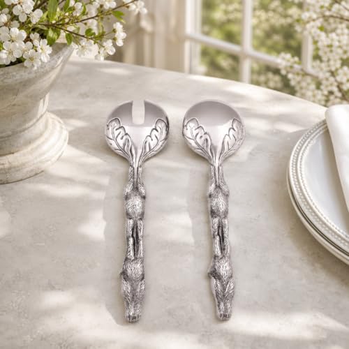 Arthur Court Bunny Salad Serving Spoon and Fork Set - Premium Aluminum Salad Servers - 11 Inch Long - Perfect for Easter Gatherings