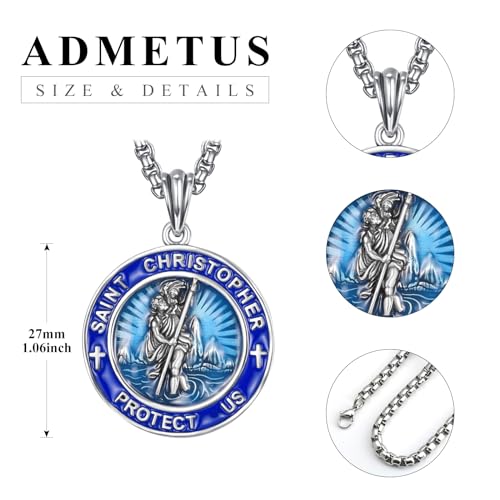 ADMETUS Saint Medals 925 Sterling Silver Protection Necklace Amulet Jewellery Religious Gifts for Men with 2.5mm 22"+2" Rolo Chain B00-Saint Christopherl (Surf)