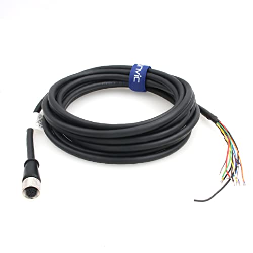 Power IO Cable for Cognex Data Man 260 280 300 360 380 370 470 580 in Sight 7000 2800 Sensor Reader M12 12 Pin Female Connector to Flying Leads Shielded High Flex Cable 3m