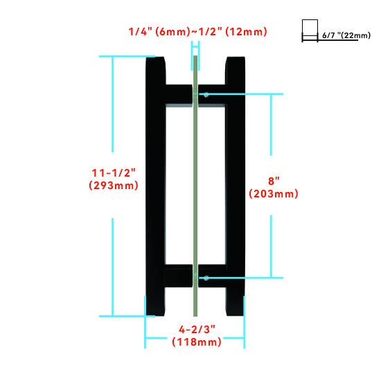 8" Back to Back Ladder Shape Pull Shower Door Handle Compatible with 1/4" to 1/2" Thickness Glass Door for Frameless Shower Doors, Matte Black with 304 Stainless Steel MB