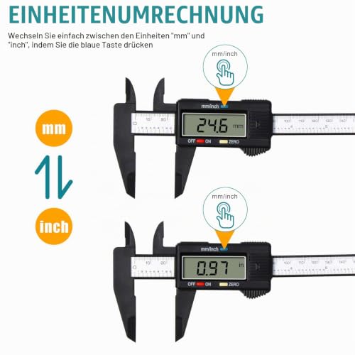 Vinabo Vernier Calliper Digital Calliper, 150 mm / 6 Inch Classic Caliper Digital with Large LCD Display for Outdoor Indoor and Depth Measurement Digital Caliper Electronic Measuring Tool
