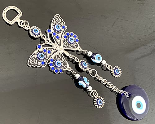 Betterdecor Turkish Blue Evil Eye with Butterfly Hanging Decoration Ornament (Butterfly) Butterfly Only