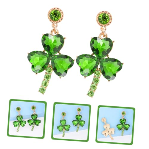 1 Pair Earrings Foam Faucets Irish Earrings Double Eggs Shamrock Leaf St Patricks Day Clip on Rhinestone Statement Alloy Green