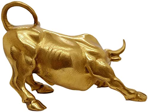 Sculpture Home Decoration Golden Copper Bull（Feng Shui） Represents Good Luck of Life Wealth, Brass Bull Figurine Bull Statue COW01
