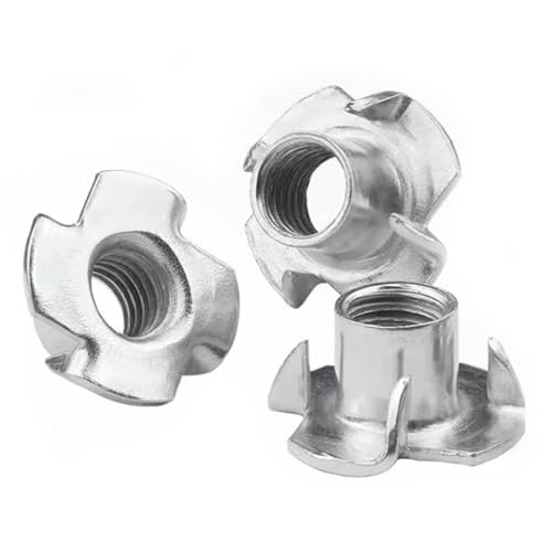 1/4"-20 Stainless T-Nuts, 304 Stainless Steel Four-jaw, Pronged Tee Nut. 3/8" Barrel Length, 4-Pronged Tee Nut for Wood, 100pcs 1/4"-20