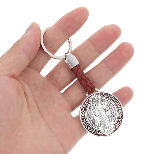 Healeved 4pcs Metal Cross Keychain Set with Saint Benedict Medal, Lightweight and Secure Connection Religious Faith Key Holders for School Bag and Purse, First Communion and Easter Party