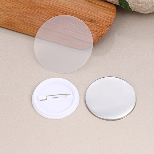 Tnfeeon Circle Mylars, Button Parts Metal with Clip Pin Top & Bottom Plastic Cover Film Button Maker Parts Pack of 100 58mm