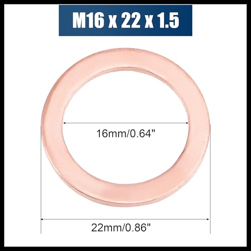 Hihaha M16 x 22mm x 1.5mm copper flat washer sealing rings for screws, bolts, and nuts