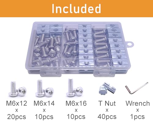 QIJINTRID 80-piece M6 T-nuts and stainless steel socket cap screws kit for 1010 aluminum extrusion, silver