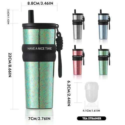 ZING TTI Titanium Coffee Tumbler with Titanium Straw & Flip Lid, Hot & Cold Beverage Travel Mug, Double-Wall Vacuum Insulated Cup, Portable Coffee Cup with Gift Box, 24 oz (green) Green