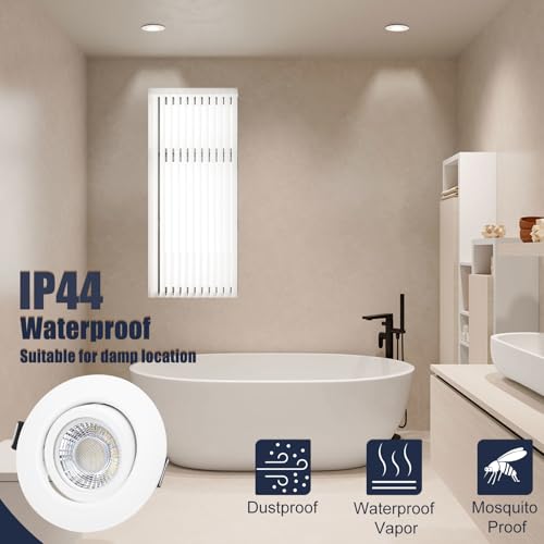 LED Recessed Spotlight 230 V Dimmable White LED Spotlights 6 W IP44 Bathroom Recessed Lights Swivelling Ceiling Spots, Warm White Neutral White Cool White Ceiling Light for Bathroom Kitchen Living Room Set of 6
