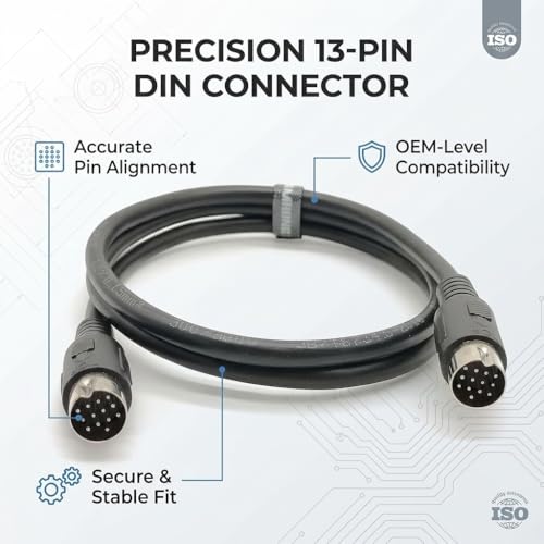 DIN 13-Pin to DIN 13-Pin Extension Cable, High-Speed Video Power Cord for Reversing Camera, Truck & RV (Male to Male, 1 Meter) Male to Male
