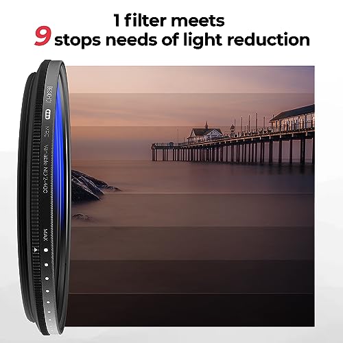 Beschoi 58mm MRC Variable ND Filter ND2-ND400, Neutral Density Adjustable ND Filter (0.3 to 2.7,1 to 9 Stops), Multi Layer Coated Optical Glass, Water Repellent & Scratch Resistant Ultra Slim Filter