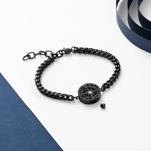 constantlife Compass Urn Bracelet for Ashes Stainless Steel Adjustable Link Bangle Cremation Keepsake Loved Ones Memorial Jewelry for Women Men Black