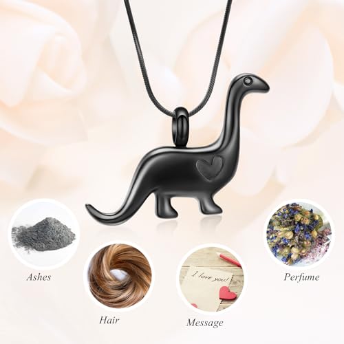 Minicremation Cremation Urn Necklace for Ashes Dinosaur Memorial Jewelry Pendant for Women Men Keepsake Lockets Black