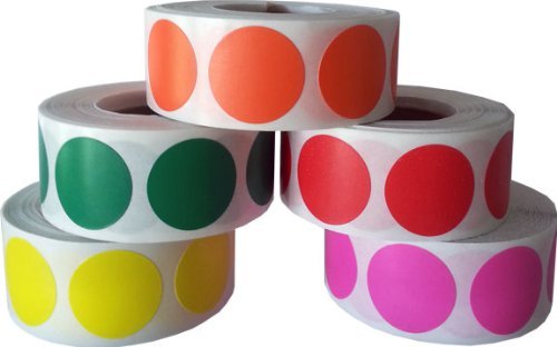3/4" .75 Color Coding Dot Stickers Summer Collection 500 of Each Red Hot Pink Hot Yellow Green Hot Orange 2,500 Total Labels