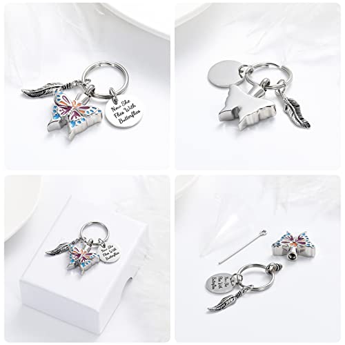 Yinplsmemory Cremation Jewelry Butterfly Urn Keychain for Ashes for Women-Now She Flies with Butterfly Urn Keyring Silver B