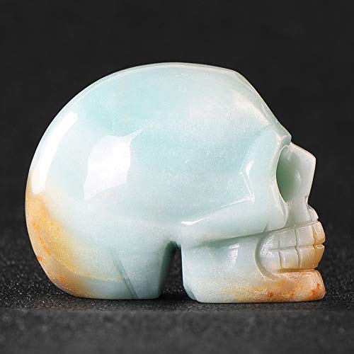 Artistone 2.0" Crystal Skull Statues,Hand Carved Human Skeleton Figurines Head Bone Art Sculpture Reiki Healing Stone Statue Personality Bar,Home,Office,Art Room Decoration(Amazonite) Amazonite
