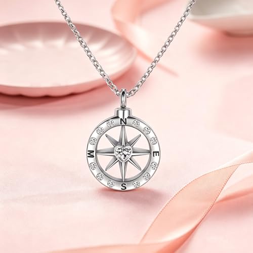 Nautical Compass Urn Necklace Cremation Jewelry for Ashes Memorial Ash Pendant Keepsake Jewelry Bereavement Dad Brother
