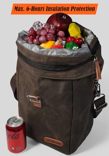 WELKINLAND 6H Insulation waxed canvas lunch bag with 20L capacity, leakproof design and sturdy handles for carrying lunch.