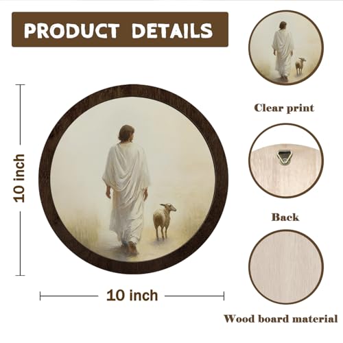 YZSLA Jesus Christian Wall Art Decor,Christian Framed Round Wood Wall Art