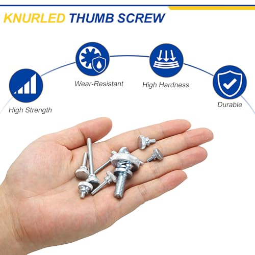 BOLTALIVON M6x25mm knurled thumb screws, zinc-plated silver and blue, 26-piece set