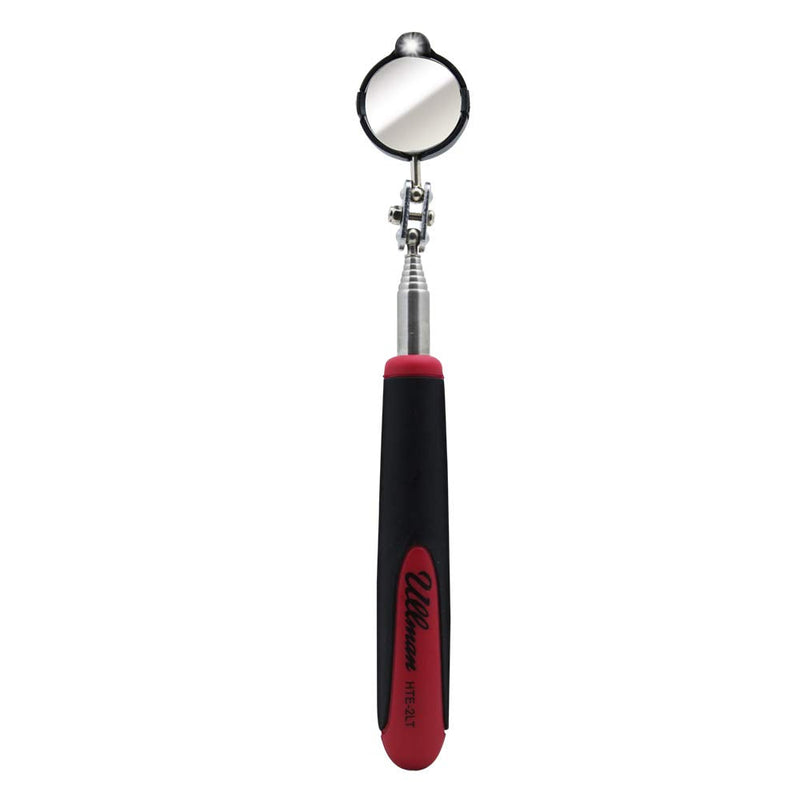 Ullman Devices HTE-LT2 Round Inspection Mirror - Swivel Free LED Telescopic Mirror with Quick Release Tab, Stainless Steel Handle Diameter: 1-3/8", Length: 6-1/2" to 35"