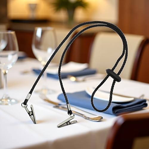 2 Pack Adjustable Bib Holder Napkin Holder Napkin Holder Necklace for Adults Napkin Holder Kitchen Utensils Gadgets Black