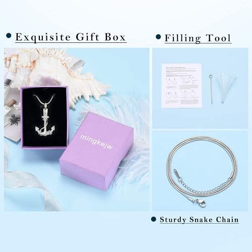 Anchor Urn Necklace for Ashes Cremation Jewelry Stainless Steel Memorial Necklace Ash Holder for Human Pets Keepsake Jewelry for Loved Ones with Fill Tool A-Sliver