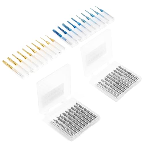 Twotrees 40-Piece CNC End Mill Set 3.175 mm (1/8 Inch) Shank | Carbide End Mill, Double-Edged Ball Mill, Two-Edged Spiral Mill & Corn Mill (Nano Blue & TiN Coated) Blue gold 3.175mm 1