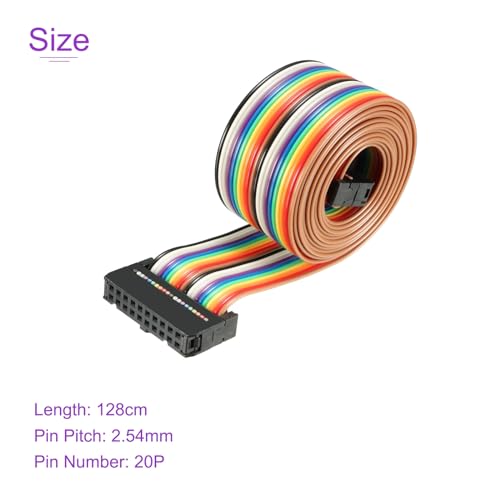 DMiotech 1 Pack 20 Pins IDC Flat Ribbon Rainbow Cable 128 cm 2.54 mm Pitch Breadboard Jumper Cable for Electronic Projects | Breadboard Jumper Cable for Electronic Projects 128cm 20P