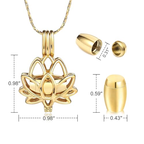 INBLUE Lotus Flower Ashes Pendant with Mini Urn Locket Necklace for Women Customized Text Cremation Jewelry for Ashes Memorial Keepsakes for Ashes of Loved One 02-Gold