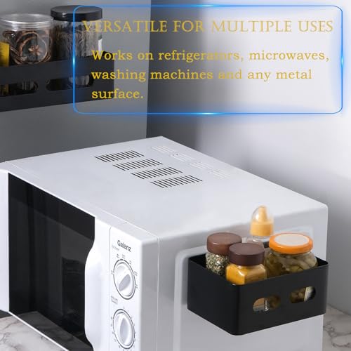 Magnetic Spice Storage Refrigerator Rack Seasoning Organizer Wall-Mounted Shelf with Hook for Kitchen Bathroom Organization (6, Black) 6