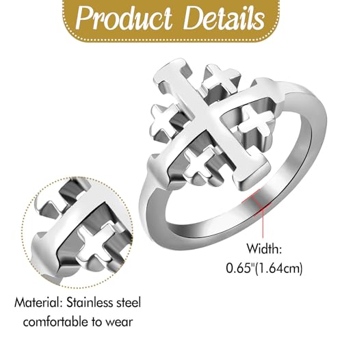 Flongo Men’s Jerusalem Cross Ring: Gold Christian Signet Ring Religious Jewellery Knights Templar Symbol Faith Strength Courage Gift for Men Church Baptism Easter Christmas Religious Style - Size 8 Silver&10