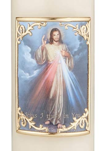 CB Church Supply Hand-Decorated Devotional Candles with Gold Wax Framed Image Will & Baumer Family Prayer Candle, 8-Inch, Divine Mercy