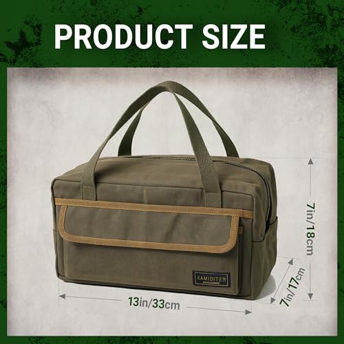 Kamiditer retro handled utility small tote tool bag in army green with contrasting color accents