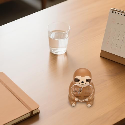 Tiny Sloth Statue with Heart Acrylic Plaque, Inspirational Resin Figurine Desk Decor, Motivational Gift for Women Men, Encouragement Keepsake for Office, Graduation, Birthday PF007 Tiny Sloth Statue PF007