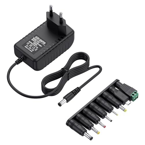 Mugust AC Adapter 12 V 2 A Power Supply AC 220 V to DC12 V 500 mA 1000 mA 1500 mA 2000 mA Power Driver 5.5 mm with 8 DC Plug Adapters Inverter Charger Transformer AC-DC Adapter (12V/2A) 12V/2A