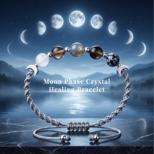 Moon Phase Natural Crystal Spiritual Bracelet for Women Black